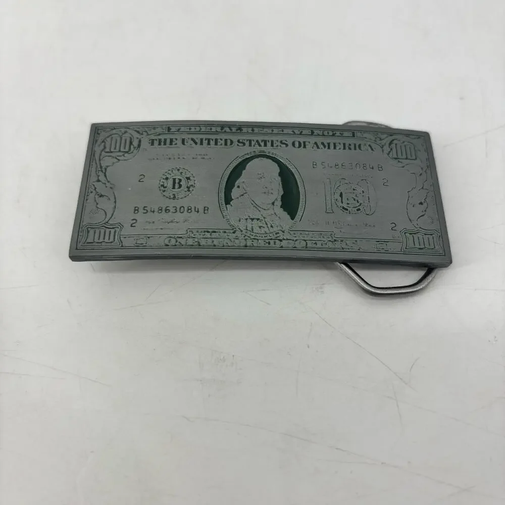 Belt Buckle 100 Dollar Bill Cash Money Bucks Benjamin Vtg 1991